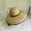 202601-nu ins chic summer natural handmade straw 13cm wind brim leisure beach holiday lady fedoras cap women sun hat