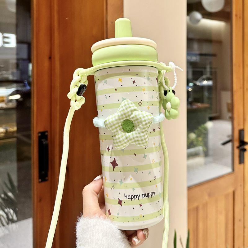 Large-Capacity Thermos Cup with Ceramic Liner, 2025 New Model, Stylish Cup for Women, Niche High-End Water Cup with Straw