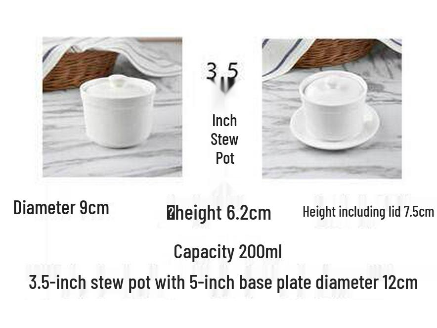 Bird's Nest Ceramic Double-Boiler Soup Pot with Lid - Small Stew & Dessert Pot with Double Handles for Hotel Steamed Egg Bowls.