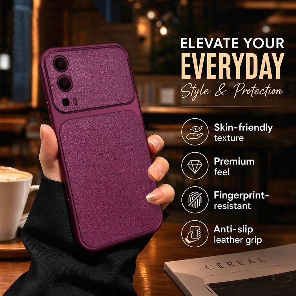 Luxury Faux Leather Phone Case for Vivo Y72 5G with Big Window Camera Protection Cover