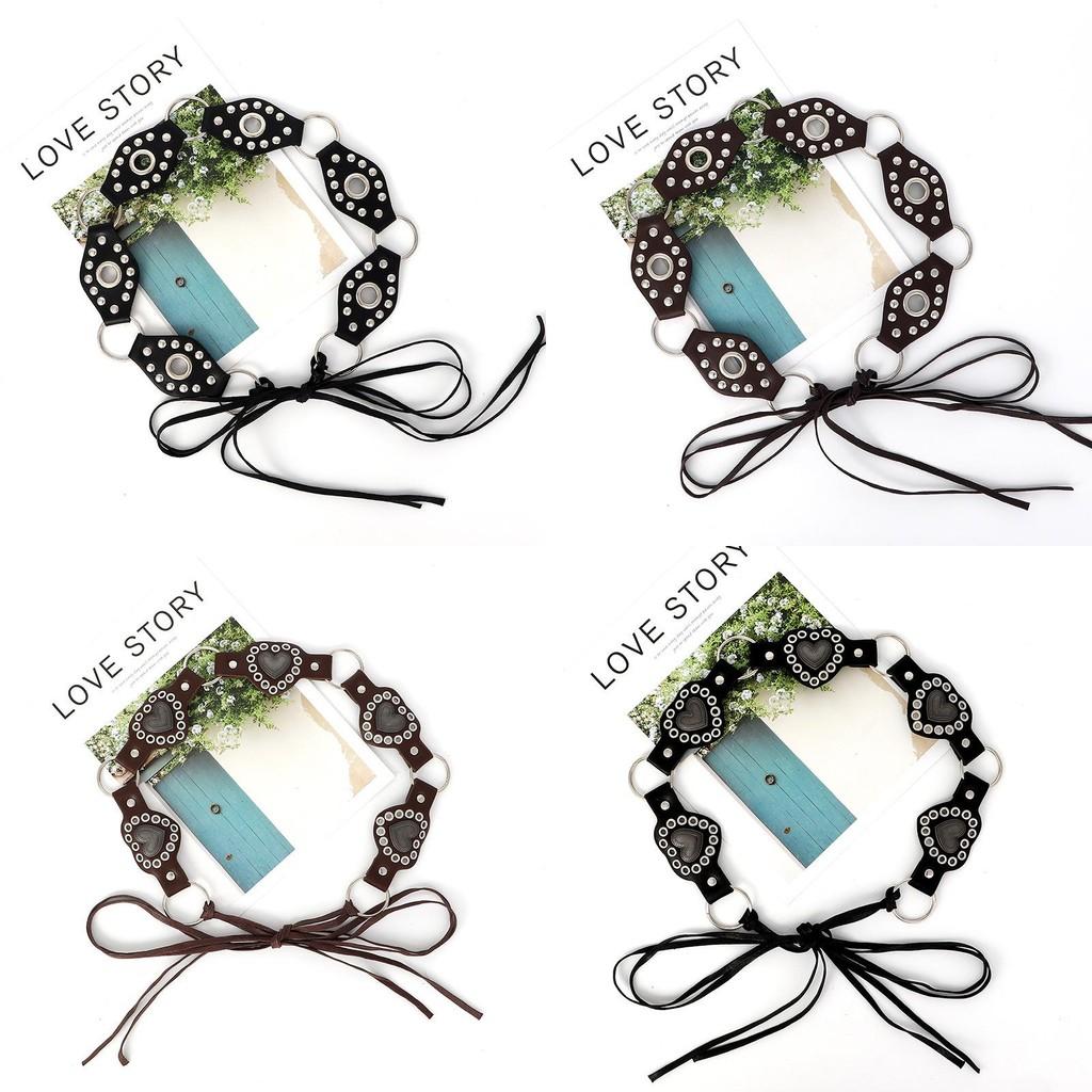 Rivet Retro Metal Buckle Leather Splicing Waist Belt Bohemian Style For Trendy