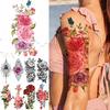 Large Colorful Rose Flower Temporary Tattoos For Girls Women Anchor Fake Gemstone Pendant Tattoo Paste Arm Body Tatoos Creative