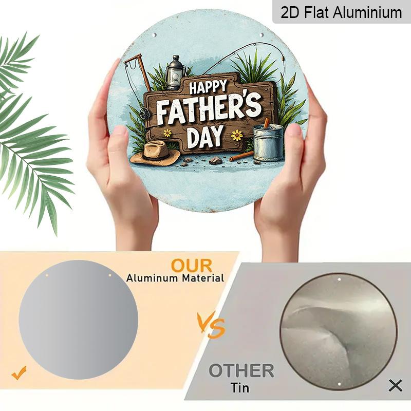 2D Flat, 1pc 7.87x7.87 Inch Round Sign, "Happy Father's Day" Vintage Decorative Plaque, Vintage Fishing-themed Decorative Sign, Suitable for