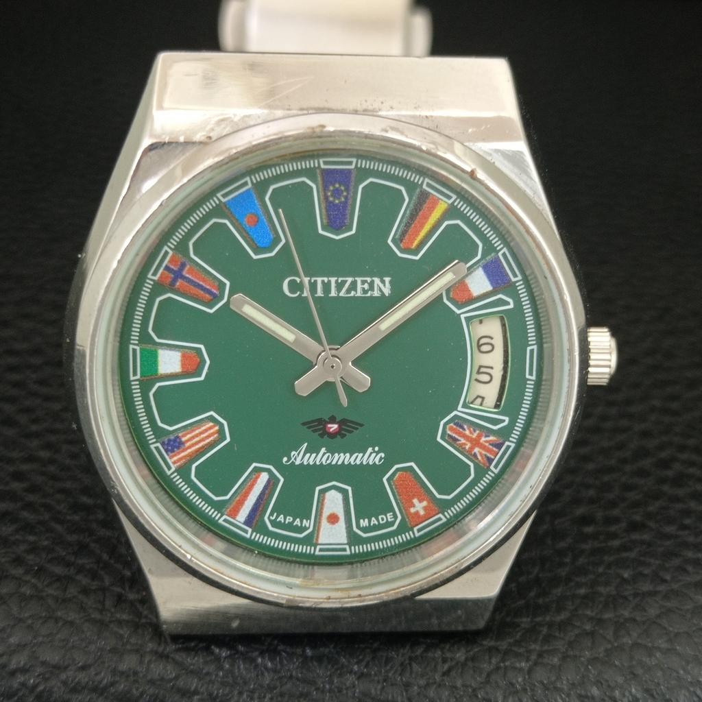 ORIGINALE VINTAGE CITIZEN AUTOMATICO 8200 GIAPPONE OROLOGIO DA UOMO QUADRANTE VERDE a709314-1