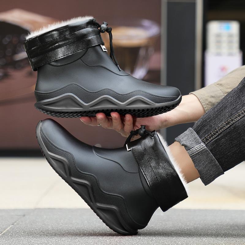 Fashion Color Matching New Men's Shoes Couple Short Rain Shoes Size 36-44 Waterproof Glue Shoes On Rainy Days