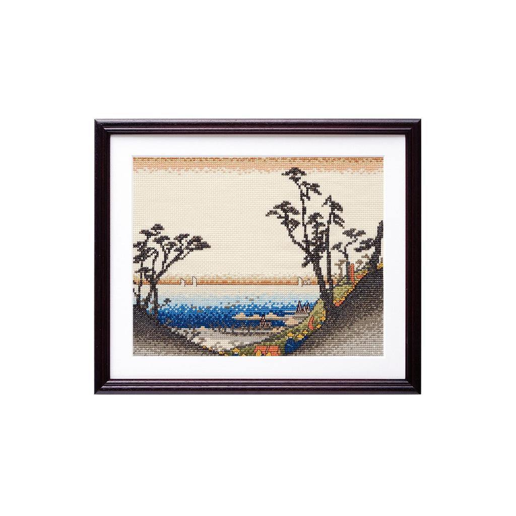 Olympus Thread Cross Stitch Embroidery Kit Hiroshige Painting Stations of the Tokaido Shirasuka Shiomisaka Map Beige 7142 Fifty-three