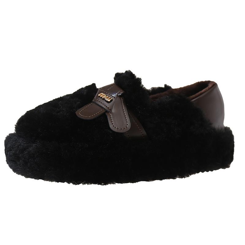 thick-soled fluffy shoes for women's outer wear 2025 autumn and winter new versatile one-pedal Doudou shoes velvet loafers cotton shoes