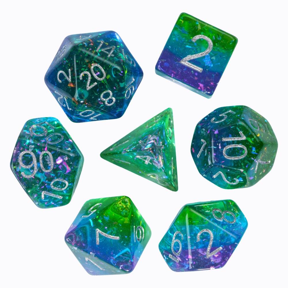 Cusdie Multilayer DND Dice Resin Glitter Die 7Pcs D4-D20 Multicolour Polyhedral Dice Set for D&D Tabletop Role Playing Games