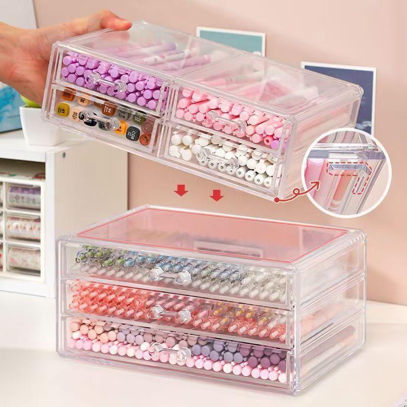 Clear Desk Organizers and Acssories, Stackable Makeup Storage Box Plastic Drawer Organizer for Home Offi Supplies Art Craf