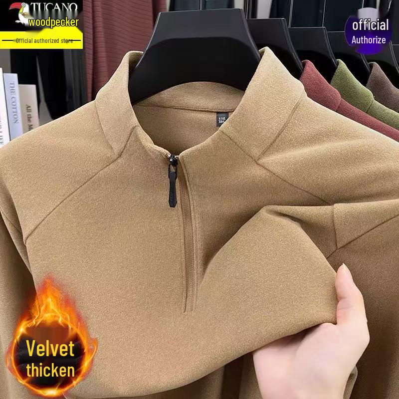 Men's Woodpecker Half-Zip Stand-Up Collar Long-Sleeve German Velvet Sweatshirt