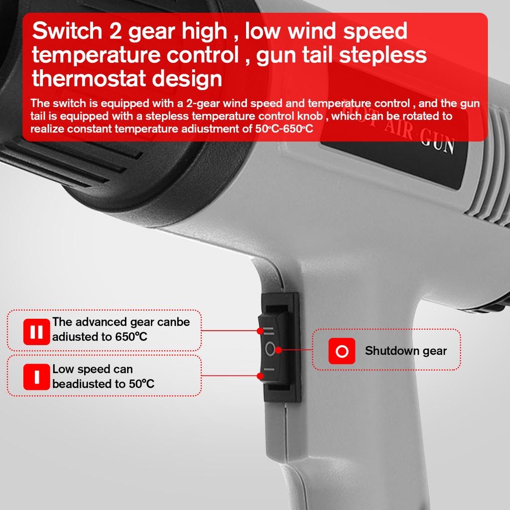 220V 2000W Industrial Electric Hot Air Guns for Shrink wrapping Paint Remover/Stripper Gray Variable Temperature Heat Guns