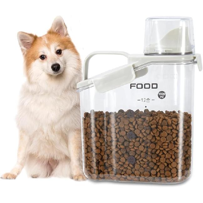 Dog Food Container Small, Pet Food Container with Airtight Pour Spout, Cat Food Storage Container with Measuring Cups, Portable Small Dog Food