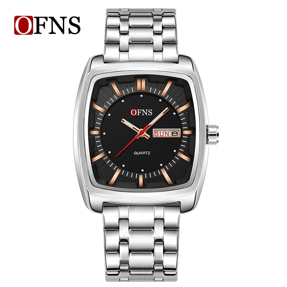 OFNS Men's Trendy Quartz Wristwatch: Steel Band, 3D Scale, Business Casual, Waterproof, Luminous.