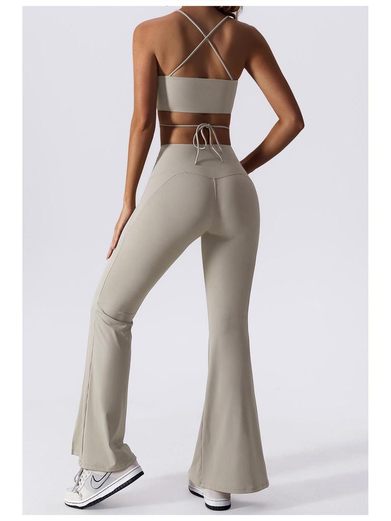 Cross-Border Sexy Deep V Yoga Top & High Waist Flare Pants Set for Women