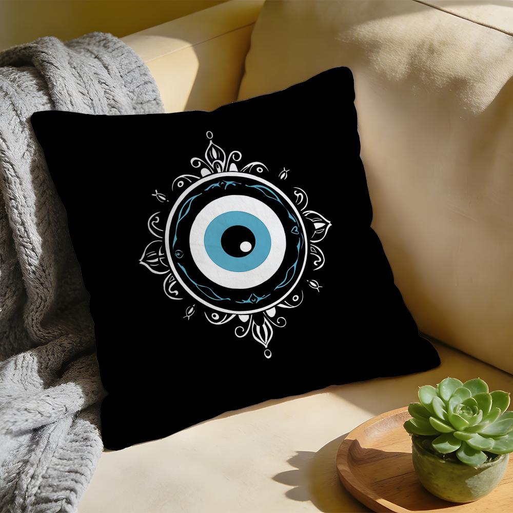 Cushion Cover Washed Linen Soft Breathable Decorative Case for Sofa Home Pillow Cover Evil Eye Symbol Art Print