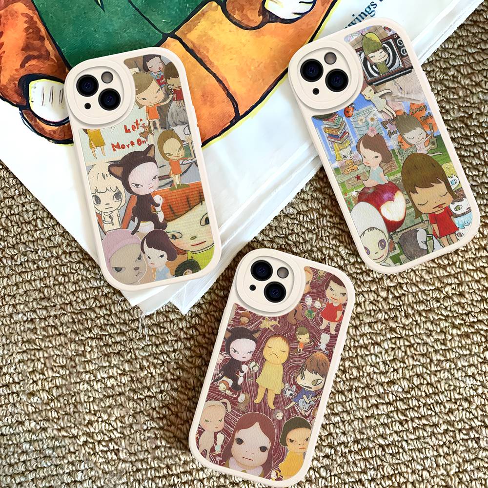 Y-yoshitomo Nara-A Retro Art PU Leather Phone Case For IPhone 16 15 14 13 12 11 Pro Max Plus Back Fundas