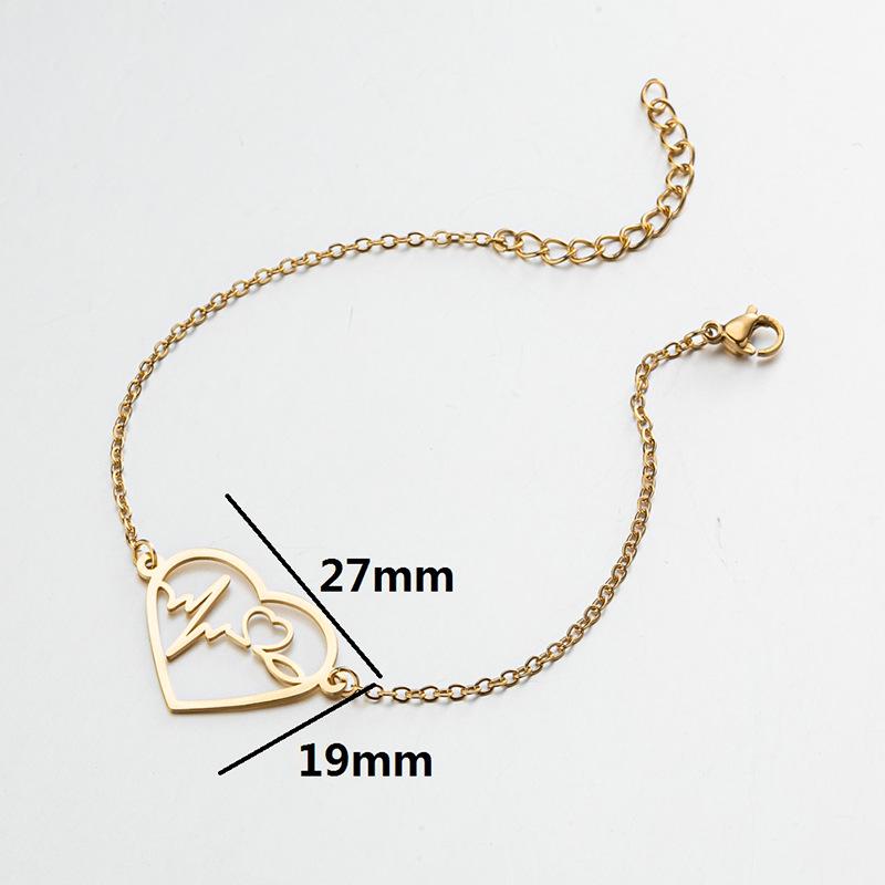 Mother's Day Geometric Heart Pendant Bracelet, Stainless Steel ECG Design