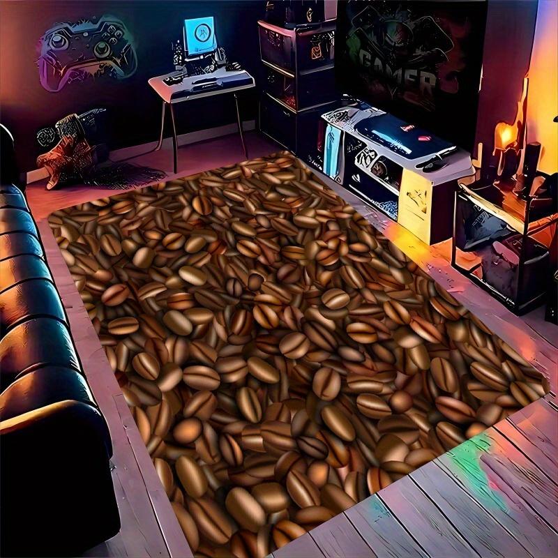 Flannel Printed Coffee Bean Rug Brown Pattern Kitchen Living Room Decor Soft Floor Mat Anti Slip Carpet For Home And Cafe Theme