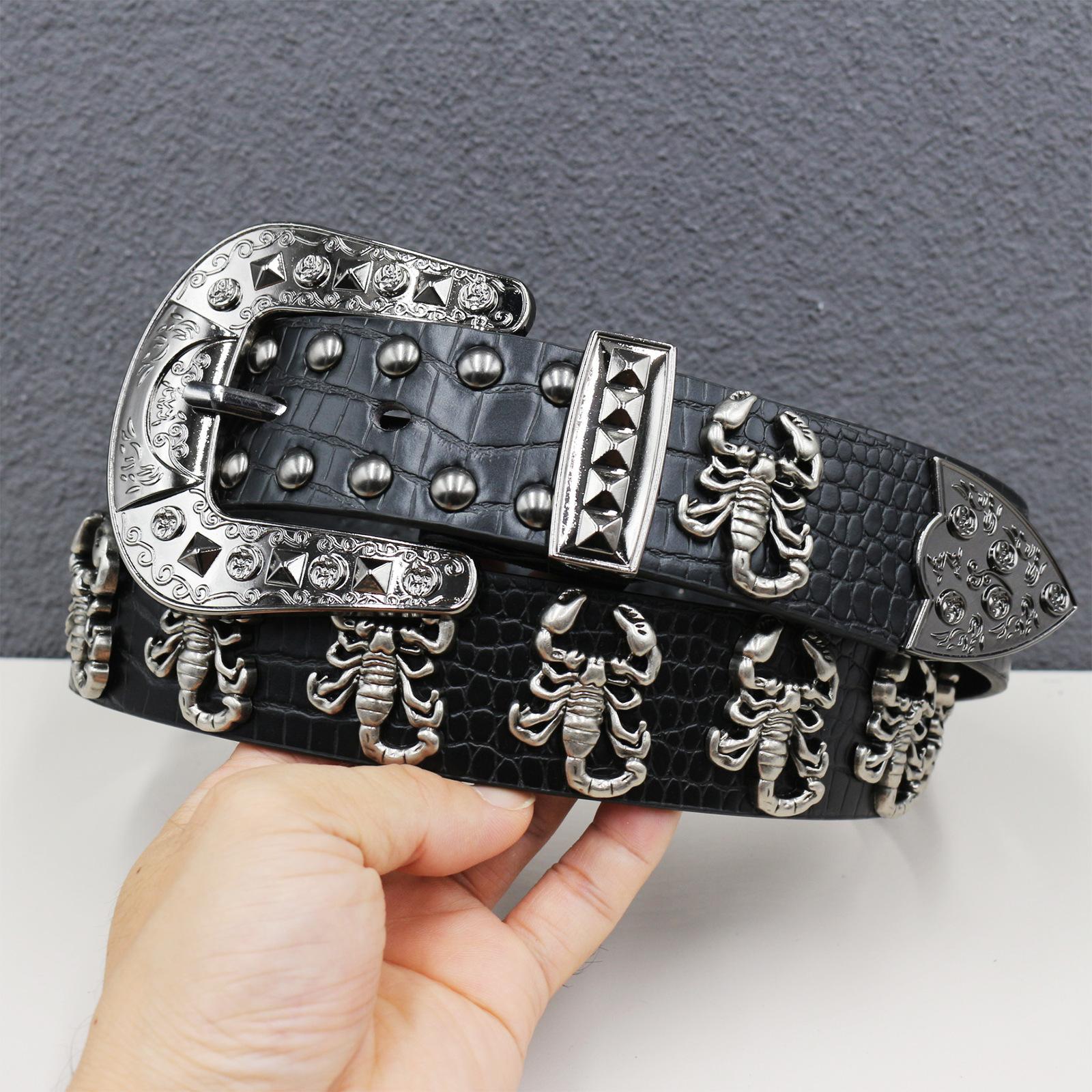 Writing A Notebook Men's Punk Belt Scorpion Rivet Belt Western Belt Hip Hop Punk Personality Street Trousers Belt 125Cm