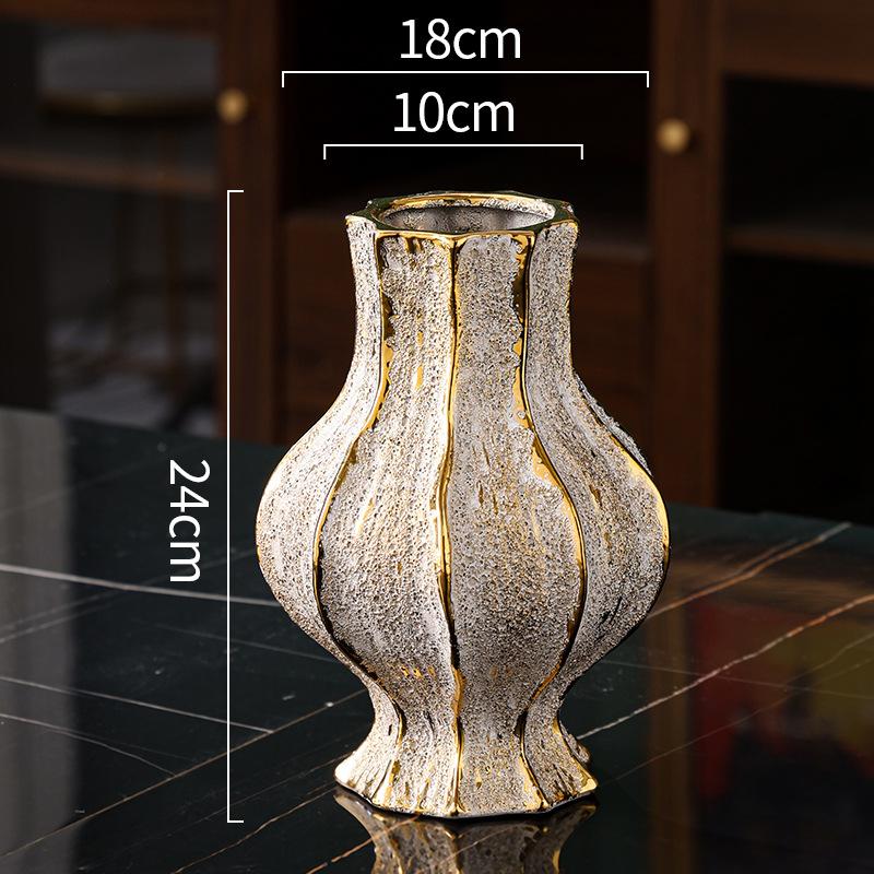 Ceramic Vase Vintage Dry Flowerpot Light Luxury Entrance Decoration TV Cabinet Home Hotel Decor Flower Hydroponic Flower Vase