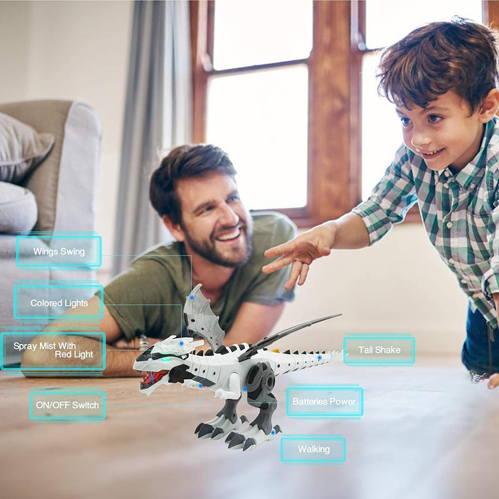 Sis Püskürtme Robot Ejderha Oyuncak Çocuk Yürüyen Dinozor Işıklar ve Seslerle Su Püskürtme