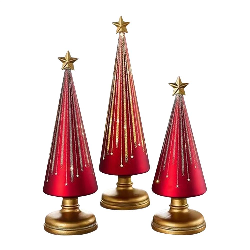 

Starry Christmas Tree 3 Pieces Resin Christmas Tree with Lights Holiday Decorations for School Classroom Living Room Apartment червоний