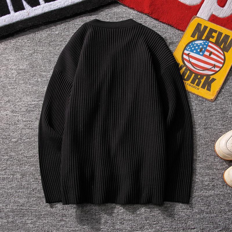 New Autumn V-neck Solid Color Knitted Cardigan Korean Version Knitted Top Slim Sweater Coat Men's Cardigan