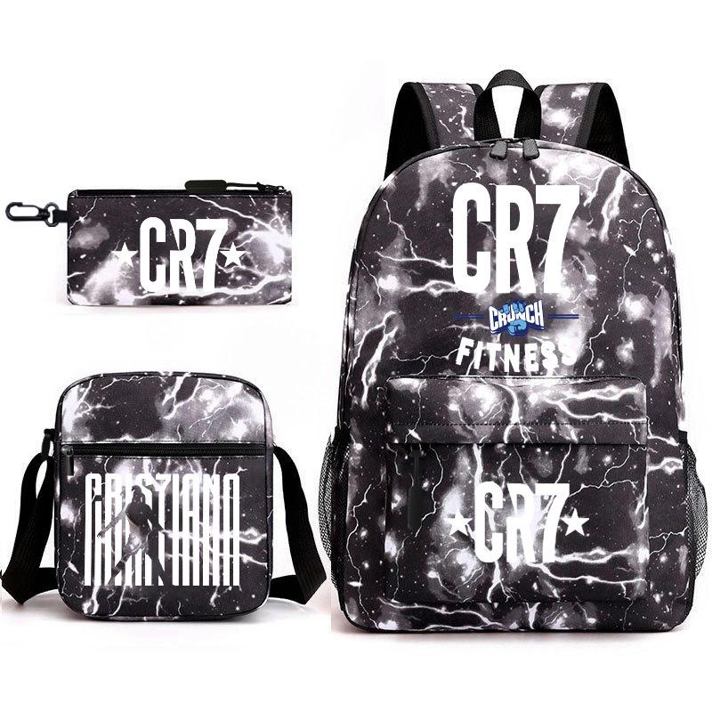 Football Star Teenager Student Schoolbag Ronaldo Pattern Three-Piece Backpack