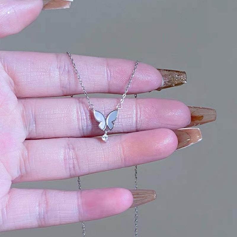 Korean Butterfly Water Drop Necklace for Women - Summer Clavicle Chain with Light Luxury Style