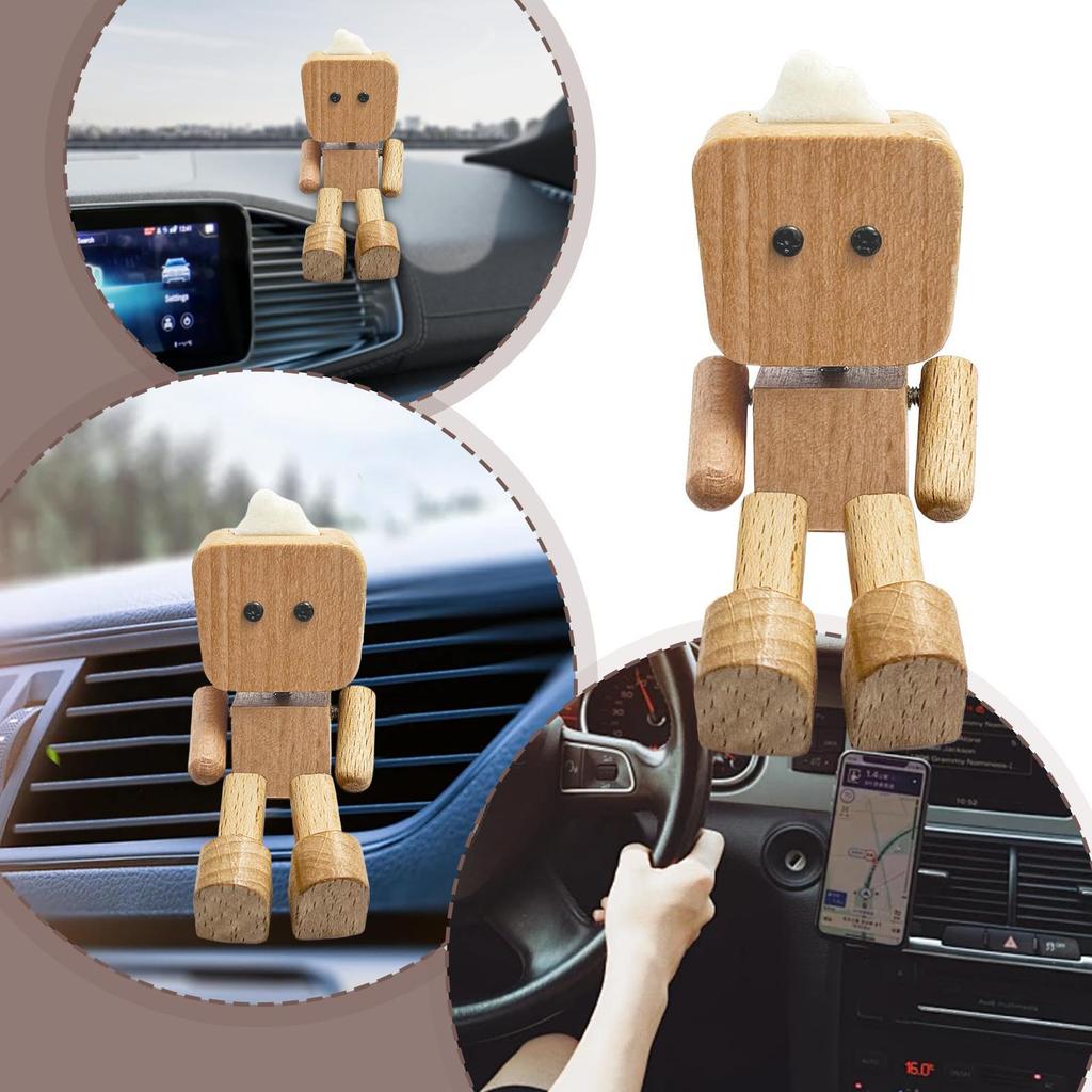 Dashboard Wooden Figurine Decor Wooden Human Figure Dashboard Decoration Funny Ornament Display Sculpture For Tabletop Commuting