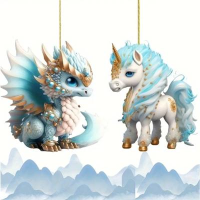 Jauns Akrila Plakans 2D Pūķis KIRIN Akrila Dekoratīvs Kulons Jaungada Dāvana Ziemassvētku Eglītes Kulons