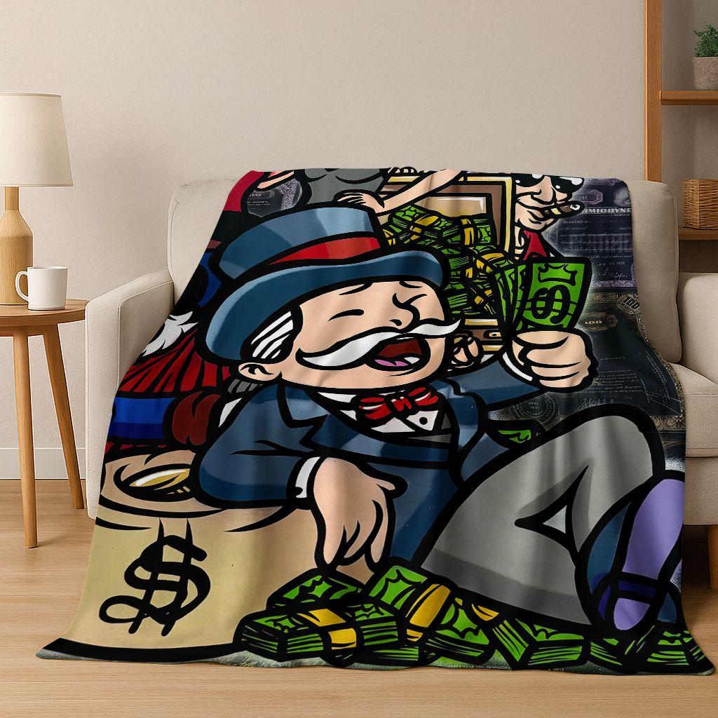 Rich Cartoon Monopoly Dollar Game Money Flannel Blanket,Cozy Soft Throw Blanket for Home Bedroom Bed Sofa Picnic Cover Gift Kids