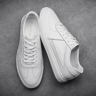 Men Leather Casual Shoes Lace-Up White Sneakers Genuine Leather Mens Shoes Breathable Skateboard Sneakers Newest Tenis Shoes Male