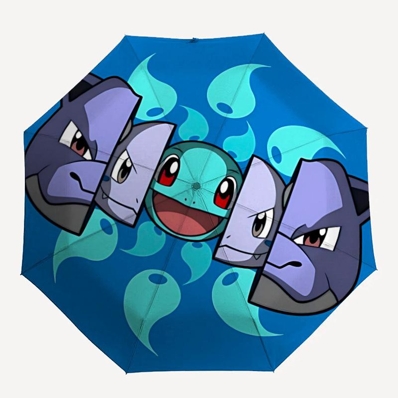 1pc Pokemon Water Type Automatic Open/Close Umbrella, Portable 3-Fold Compact Umbrella for Men & Women, Perfect Gift for Birthday122