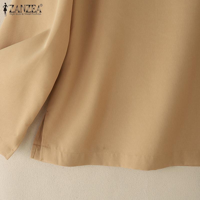 ZANZEA Damen Lässig Rundhals 3/4-Ärmel Einfarbig Locker Bluse