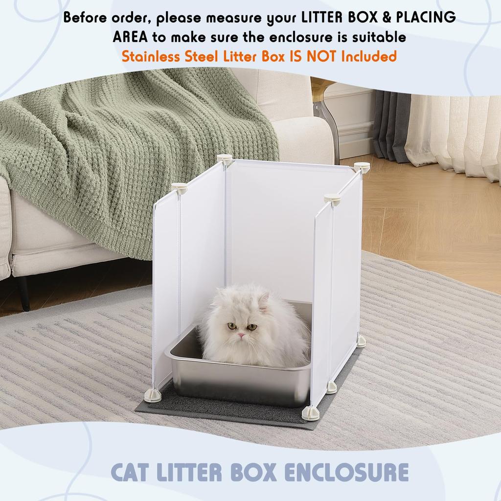 MEEXPAWS Cat Litter Box Enclosure Splash Guard L Size cm x Cat Guard Pet Guard Fence Includes Cat Litter Mat Easy to Clean & Approx. 68.58 50.8 cm.