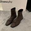 Square Toe Woman Thick Heel Ankle Boots Fashion Butterfly-knot Shoes Autumn Winter Femmes Mordern Short Botines De Mujer