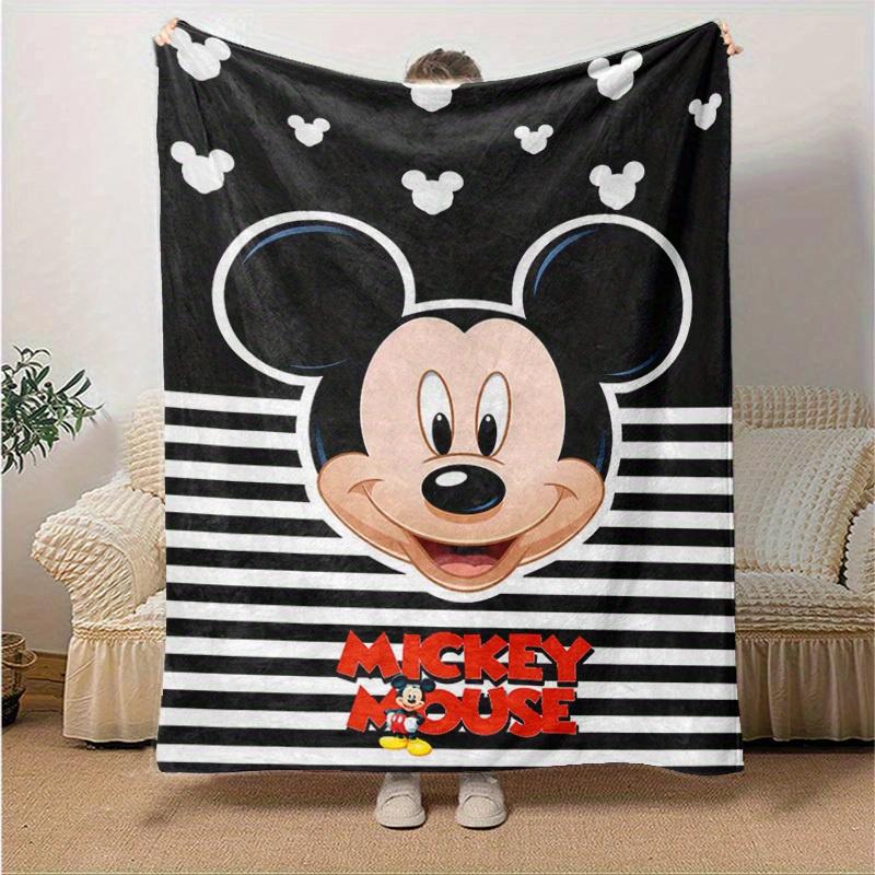 1pc. Mickey Mouse Cartoon Blanket, Soft Throw for Home Decor, Gift Idea, Suitable for All Seasons, Black & White Stripes Design, Perfect for