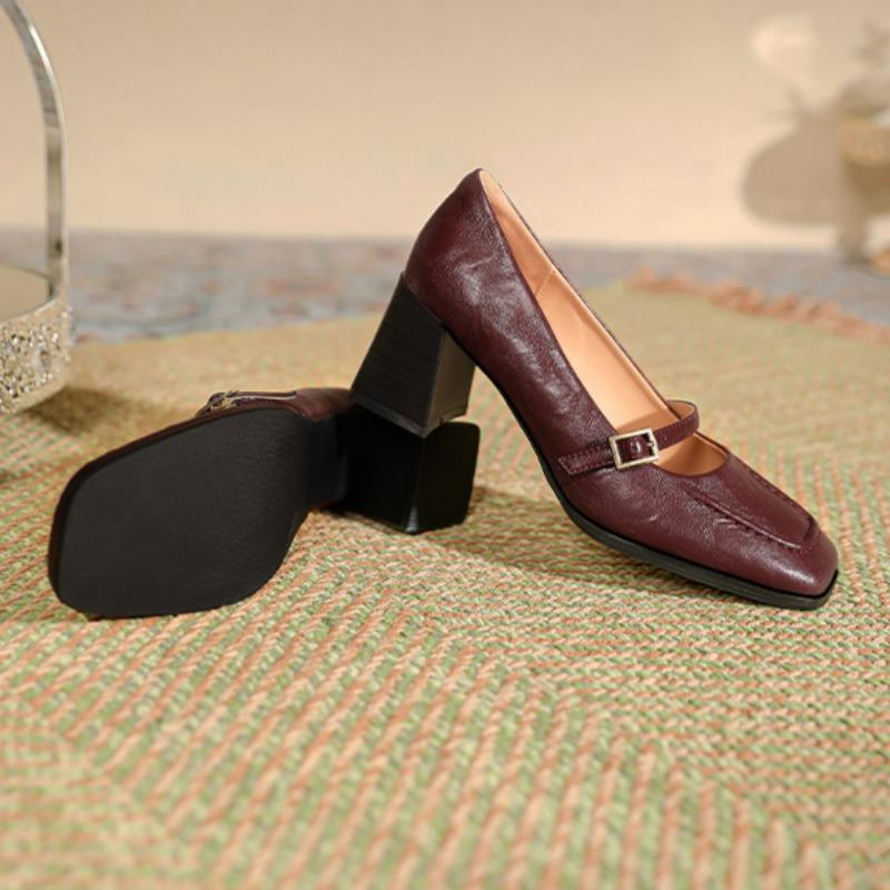 Buty Mary Jane na grubym obcasie Retro kwadratowy nosek Damskie buty Temperament Pojedyncze buty Francuskie eleganckie buty do pracy Płytkie wycięcie Wysokie obcasy