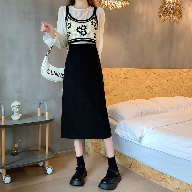 Women's Black High-Waisted Midi Skirt - 2024 Summer French A-Line Slimming Style