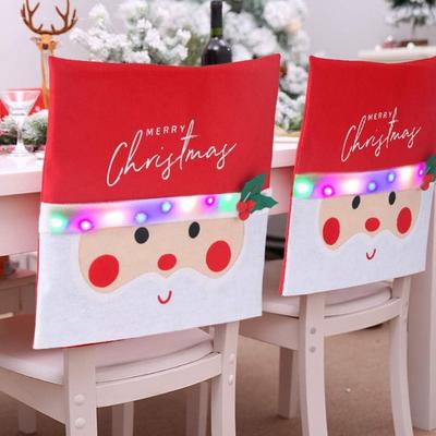 Christmas LED Chair Back Covers Santa Claus Red Dining Chair Slipcovers Holiday Party Supplies Winter Home Decoration