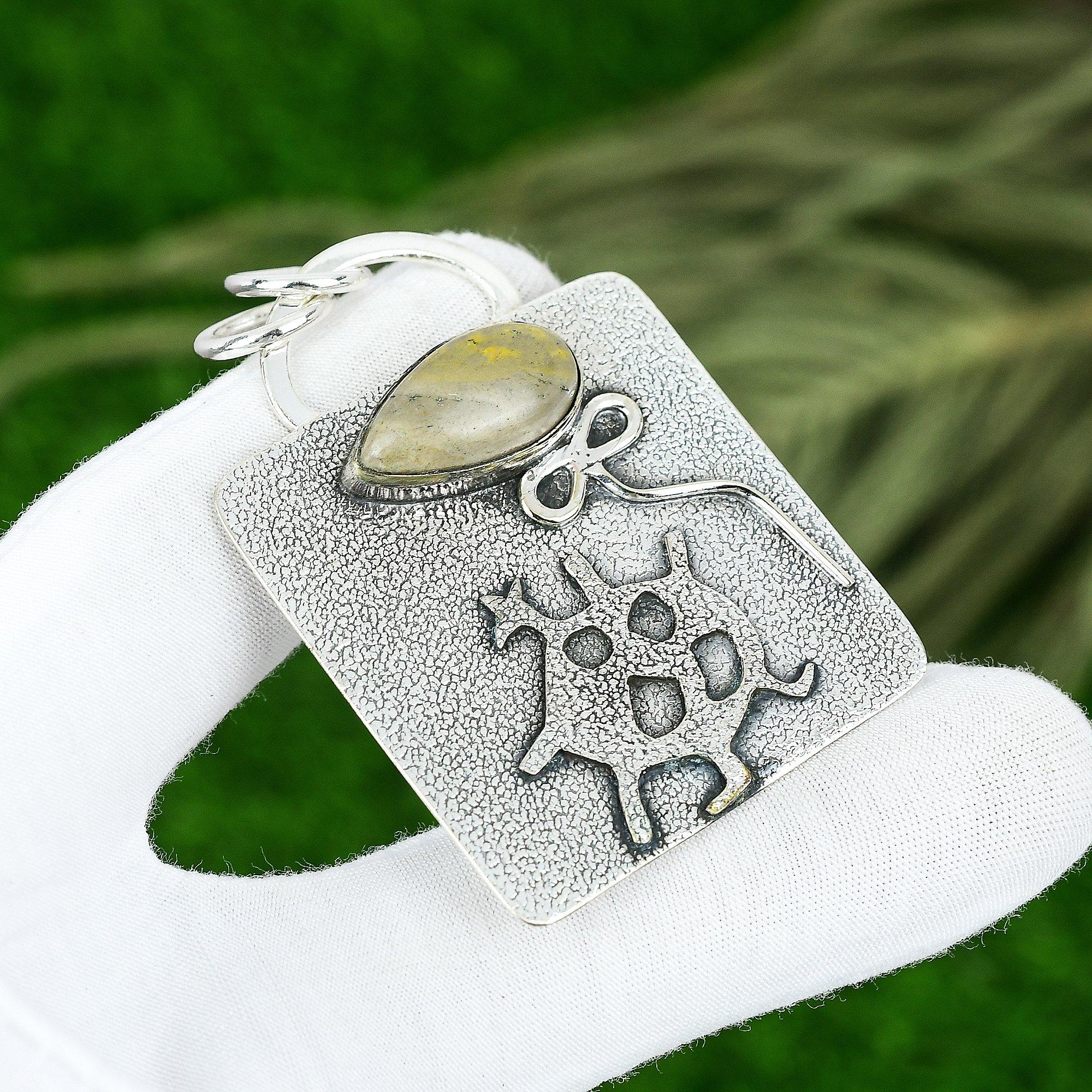 

Sisters Day Sale 925 Sterling Silver Bumble Bee Jasper Gemstone Wedding Pendant