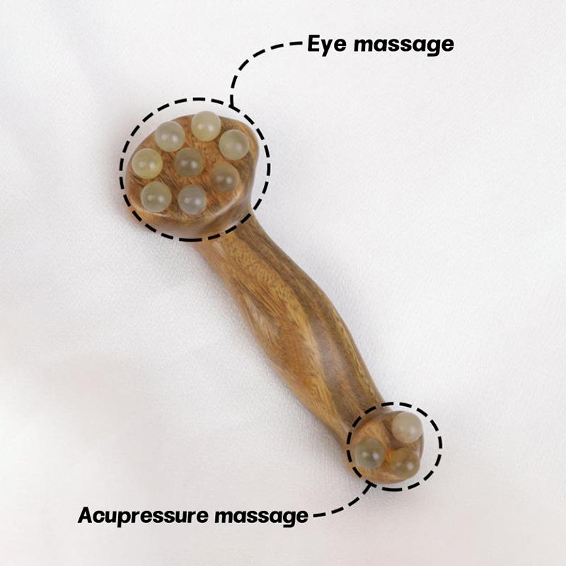 Double Ended Facial Fascia Lifting Tool With 11 Brass Gold Bead Sandalwood Cheek Eyes Beauty Massage Gua Sha Stick Point Relax