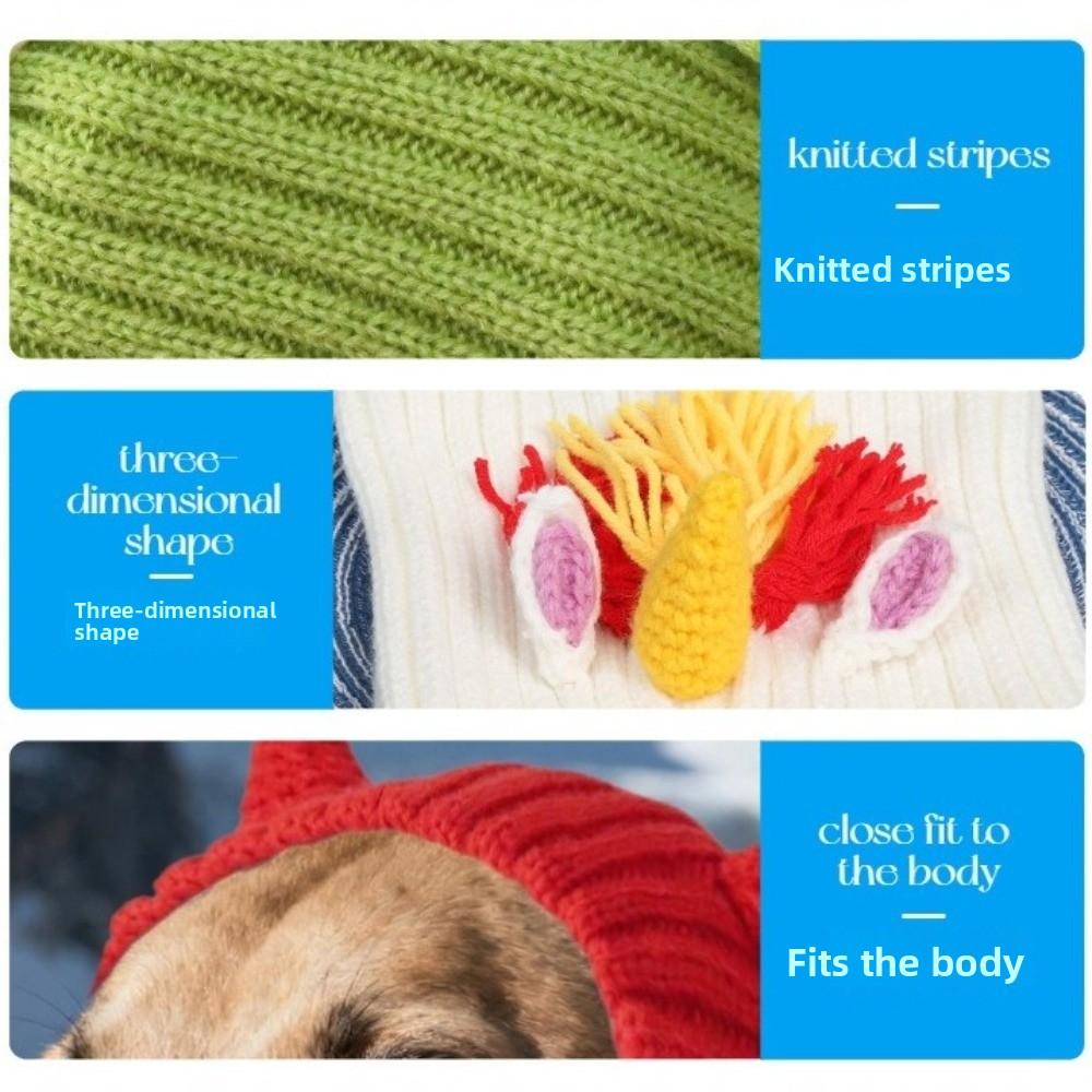 Funny Warm Dog Head Cover Soft Fashion Dog Decorative Hat Cartoon Comfortable Pet Knitted Hat Pet Party