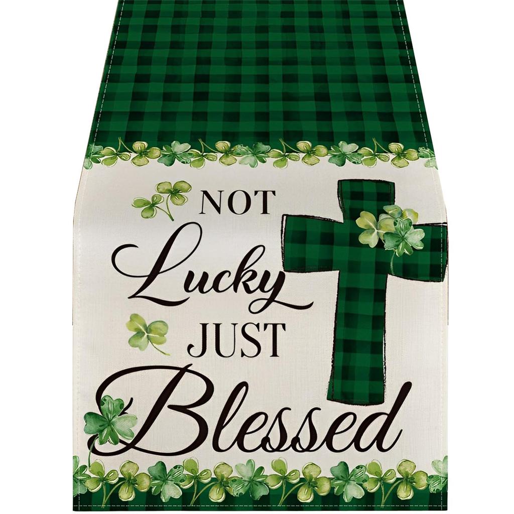 Wiwilys Luc-ky Sham-rock Table Runner For St Patricks Day Decorations 47 Inch Irish Cover Spring Green Holiday Home Kitchen Centerpiece Decor