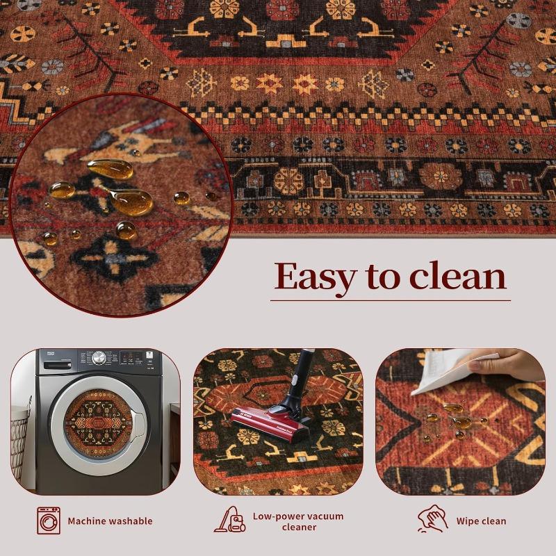 Vintage Persia Style Living Room Carpet Machine Washable Antislip Floor Mat Soft Rugs for Bedroom Bedside Geometric Print Design