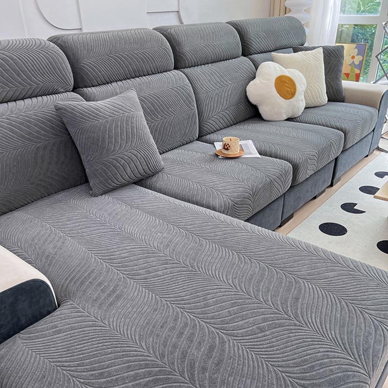 

New Waterproof Fabric Sofa Cover Jacquard Solid Sofa Cushion Seat Case Stretch L-Shaped Cover Living Room Furniture Protector Pillow Case-1pc