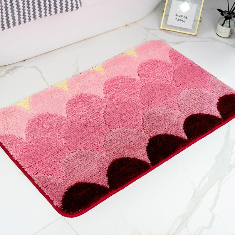 Double-Layer Plush Flocked Bath Mat Non-Slip Floor Rug Bedroom Entryway Bathroom Bohemian Style Washable