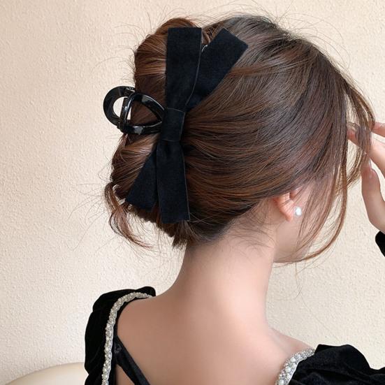 Women Hair Claw Bow-knot Strong Grip Solid Color Elastic Spring with Teeth Hair Decoration Hollow Out Large Barrette Lady Hair Pin Hair Accessories