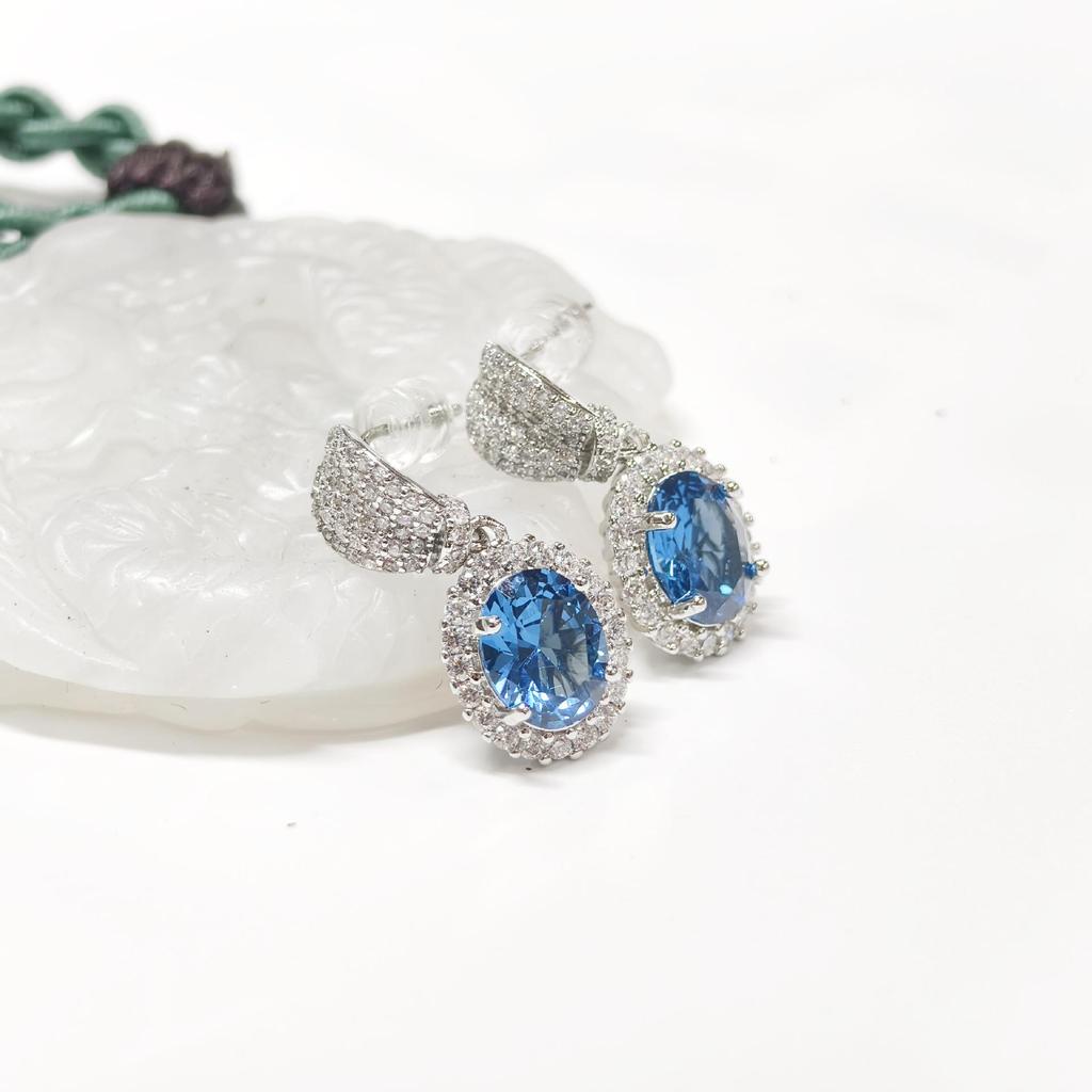 Gusen Jewelry Cross-Border Oval Earrings - European & American Style with Simple Color Gem Zirconia for Women